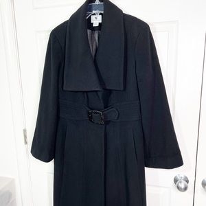 Worthington Full Length Wool Button Down Trench Coat in Black Size 16